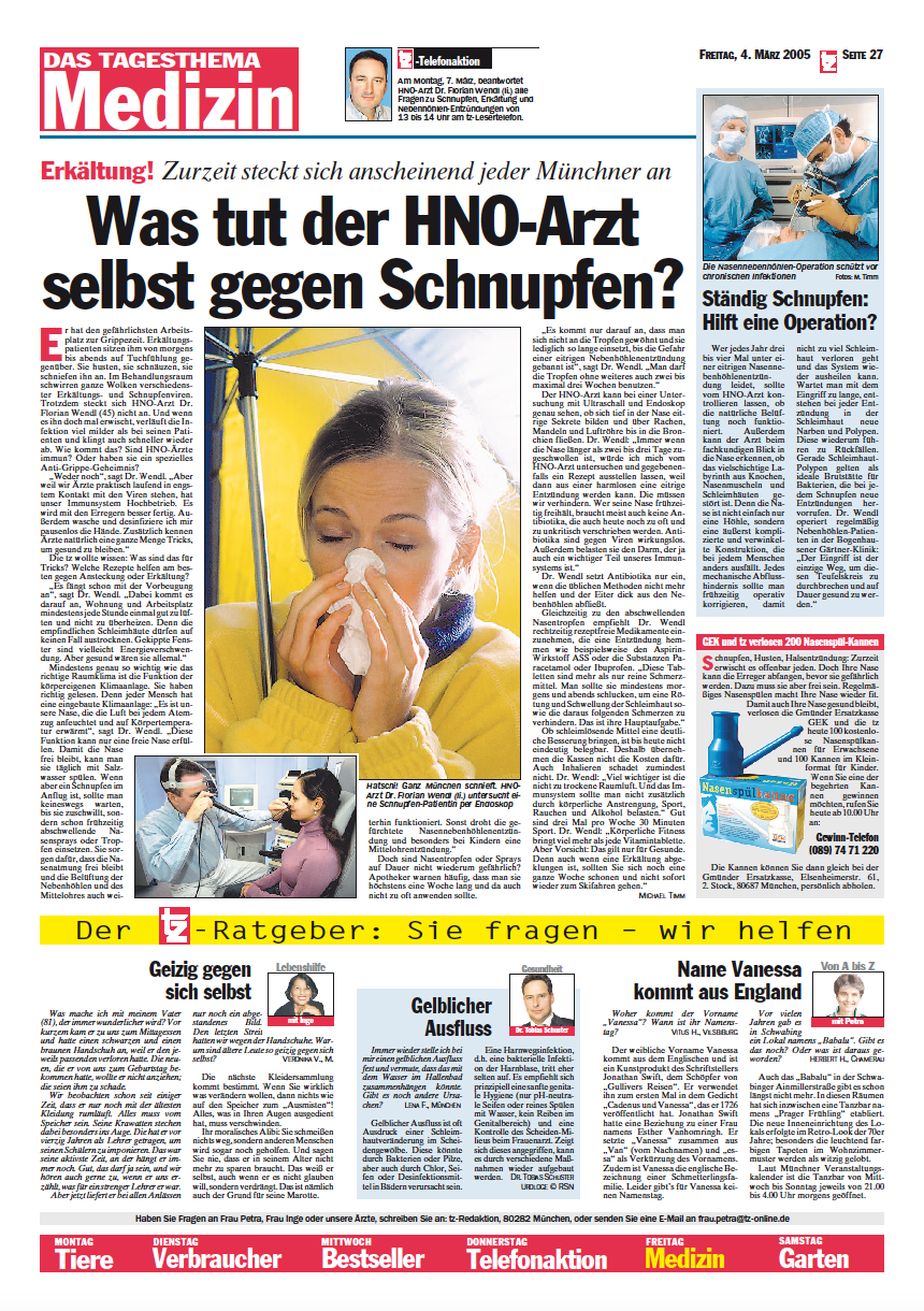Was tut der HNO-Arzt selbst gegen Schnupfen?